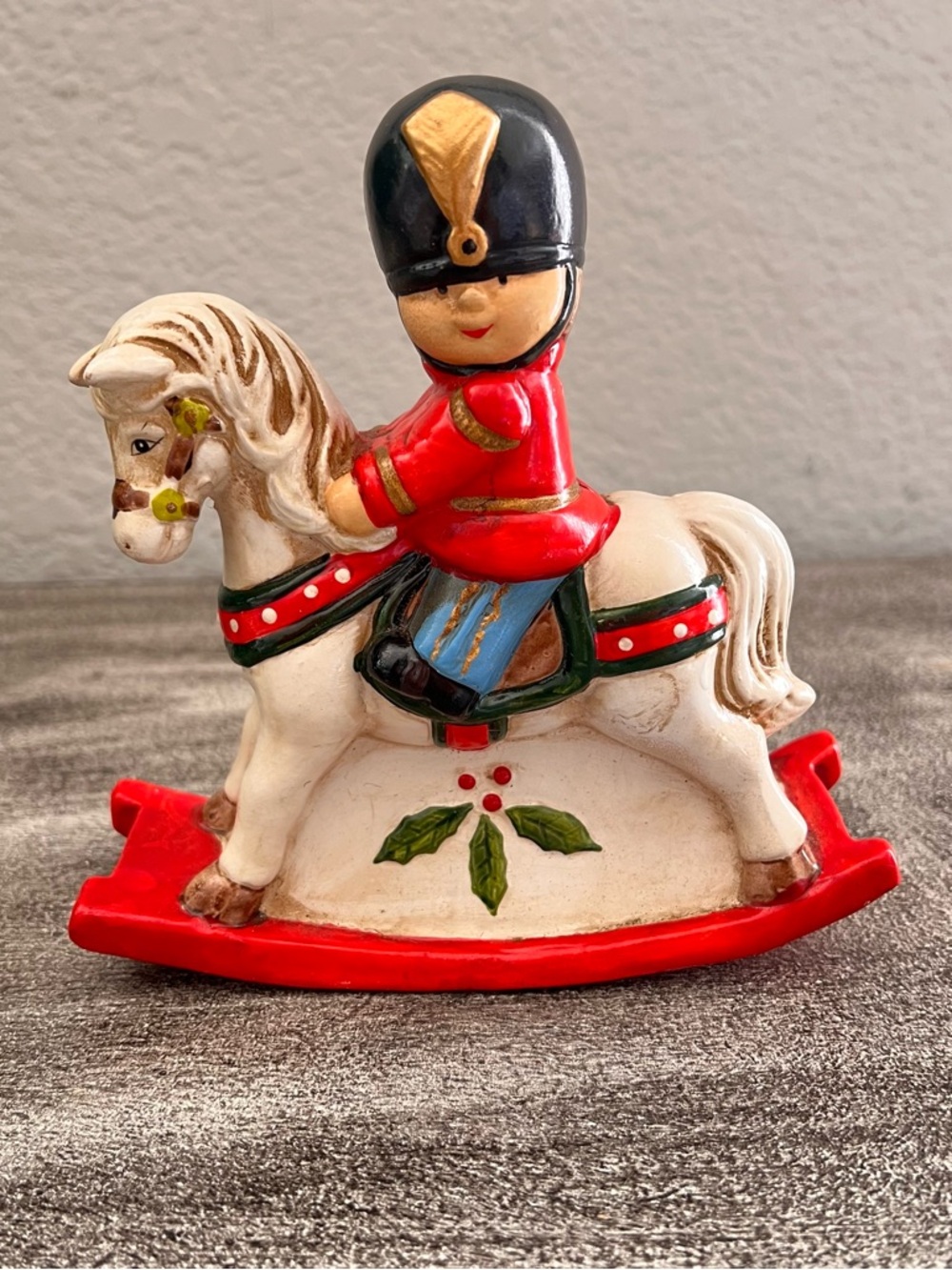 Vintage Enesco Christmas Toy Soldier On Rocking Horse Bank 1983 Taiwan